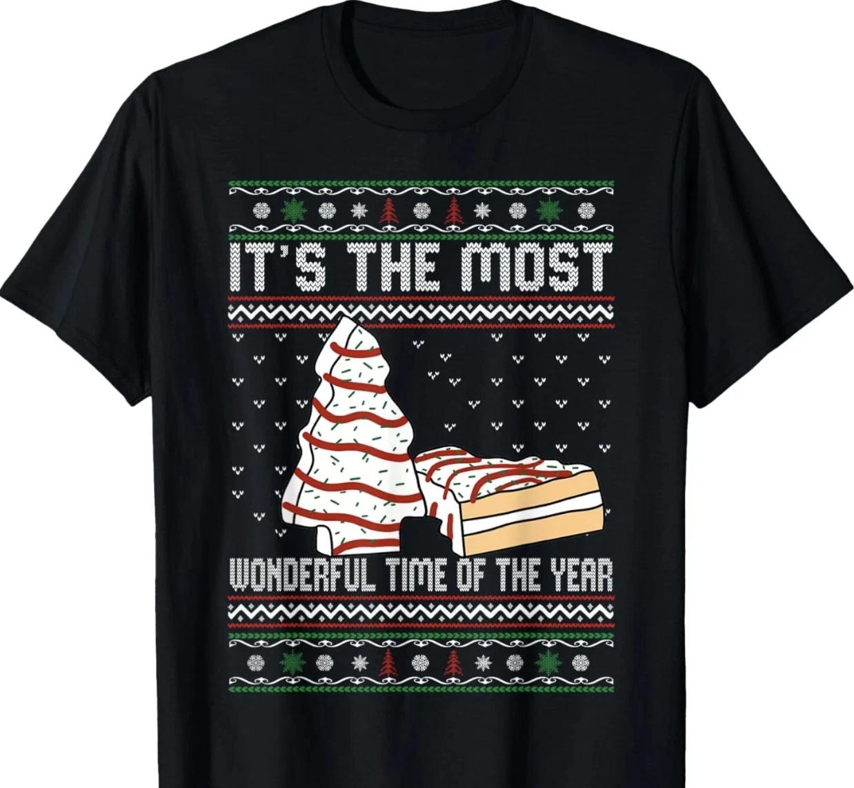 It’s the Most Wonderful Time Christmas Tree Cake T-Shirt Funny Holiday Tee XS