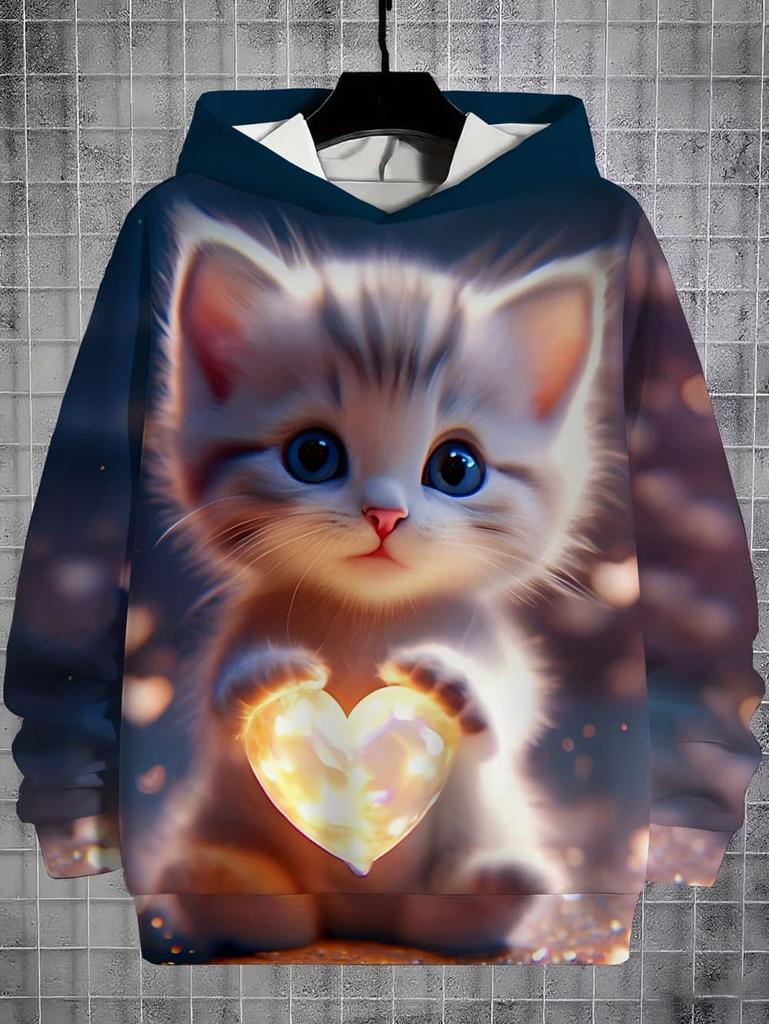 Girls Clothes Hoodies for Kids Cute Cartoon Cat Printed Hoodie Spring Autumn Casual Tops Fashion Sweatshirt Children's Clothing