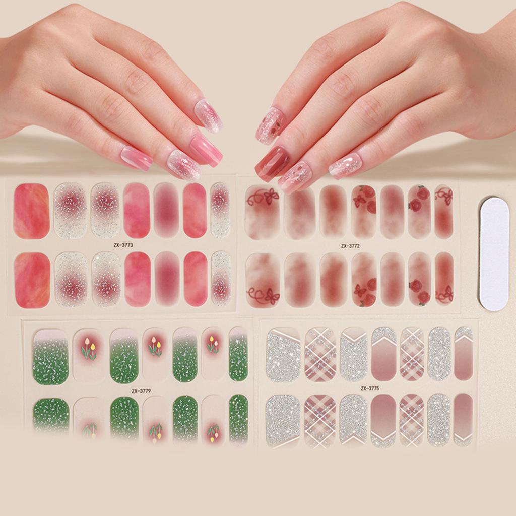 1 Ark Full Wraps Negleklistremerker Neglelakkstrips Klistremerker DIY Glitter Neglelim Nail Art Klistremerke for Kvinner Jenter