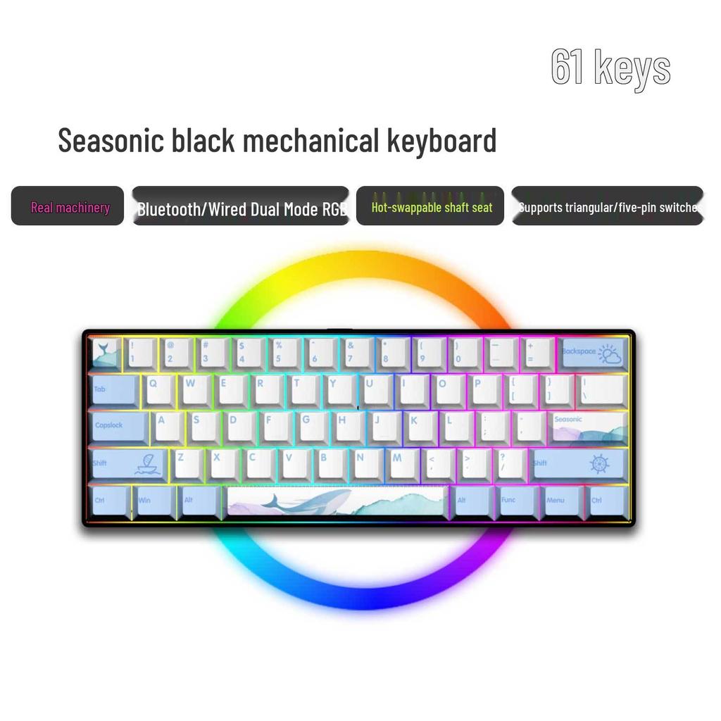Dual-Mode 61-Key Wireless/Wired Mechanical Keyboard - Compact, Portable, Silent Gaming/Office Design for Girls