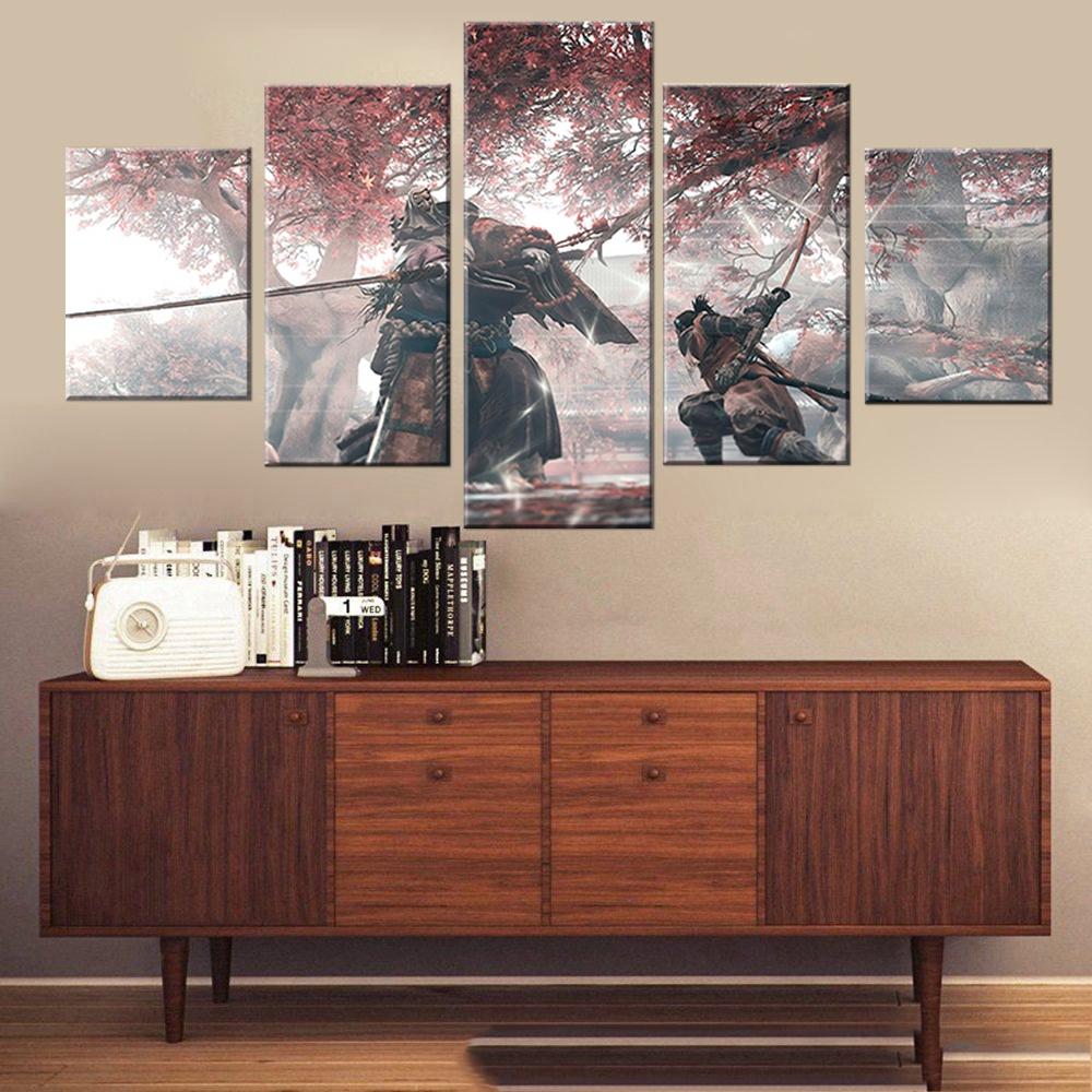 Arte Murale su Tela a 5 Pannelli Samurai Giapponese Duello Anime Poster Pittura Soggiorno Stampa Immagine Camera da Letto Murale Decorazione Casa