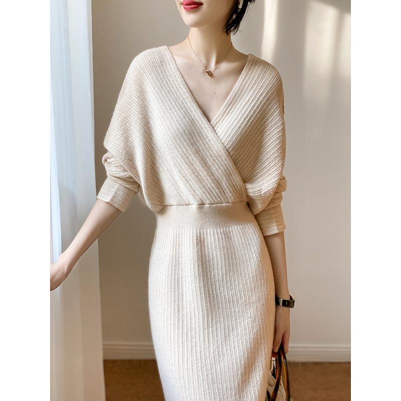 INDFS Dame Mote Casual Høst Vinter Ensfarget Trykk Langermet V-hals Gensere