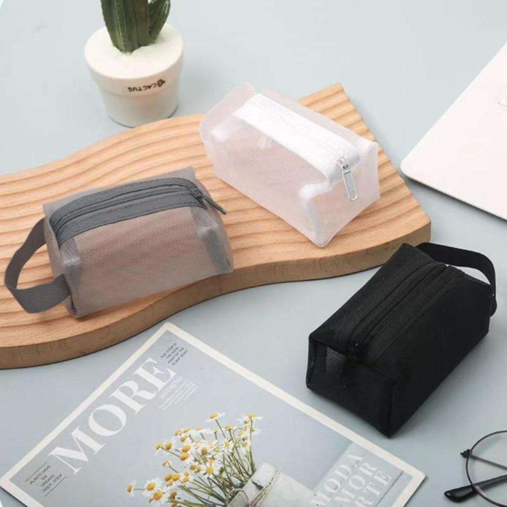 Mehrzweck Atmungsaktiver Quadratischer Netz-Aufbewahrungsbeutel Leichter Mini-Waschbeutel Mini-Reißverschluss-Münzfach Geldbörse mit großem Fassungsvermögen