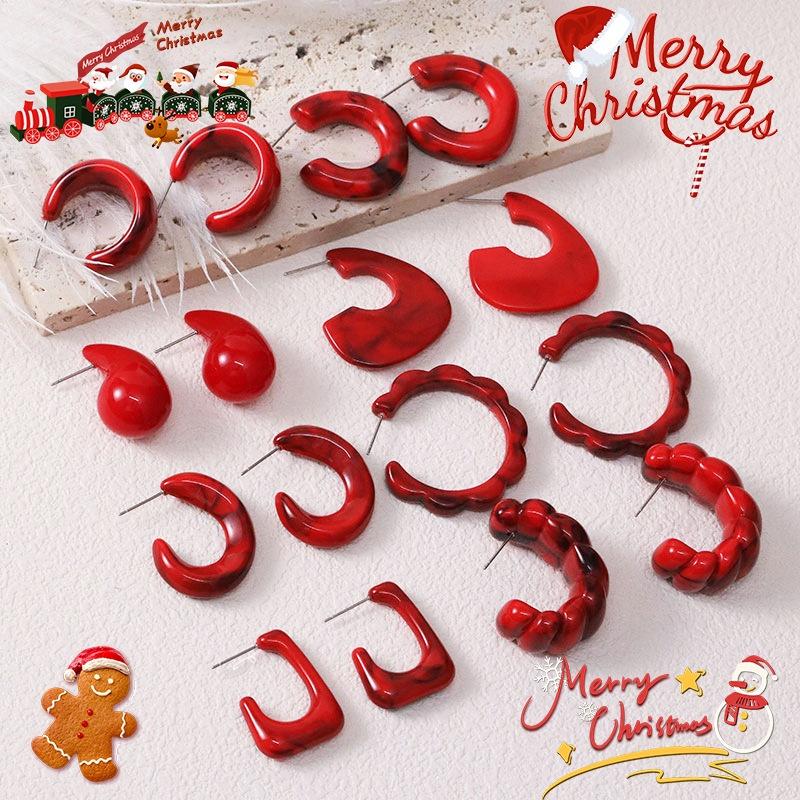 Trendy Vintage Burgundy Acrylic Drop Earrings For Women Wholesale Autumn Winter Ear Accessories