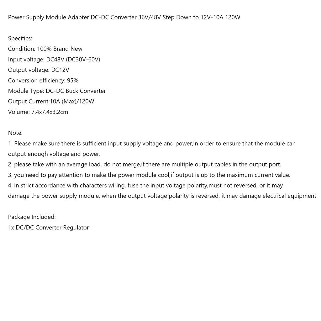 WaterProof 36V/48V to 12V 10A 120W Step Down DC/DC Power Converter Regulator