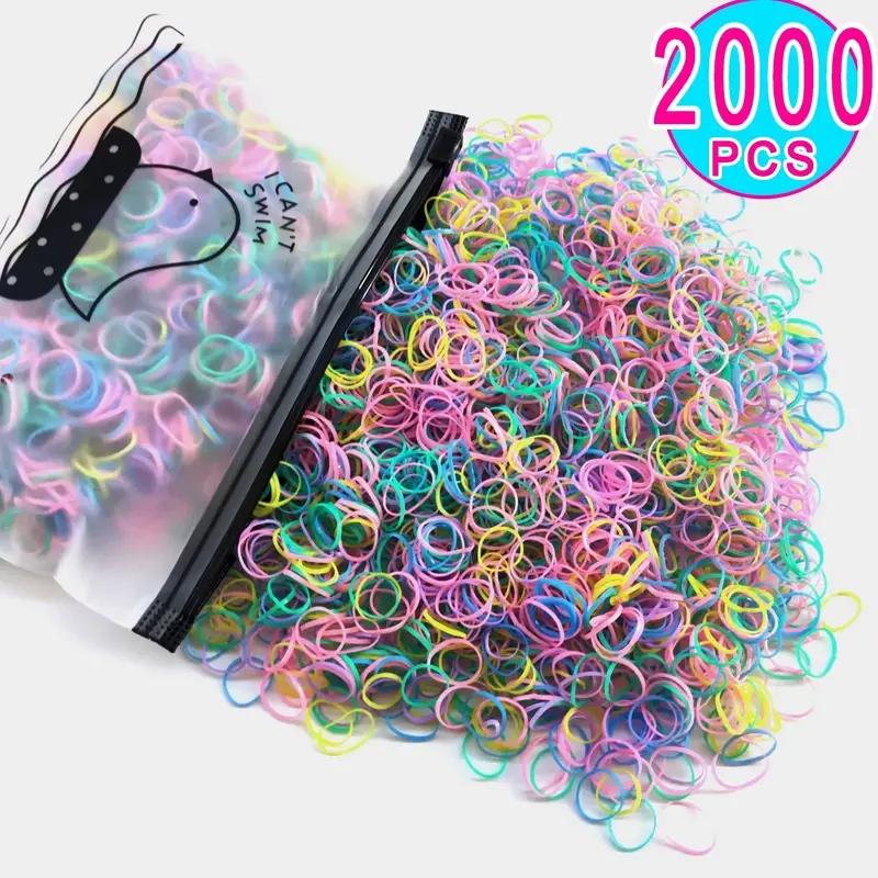 2000Pcs Girls Colorful Small Disposable Hair Bands Elastic Hair Tie Children Ponytail Holder Rubber Bands Kids Hair Accessories