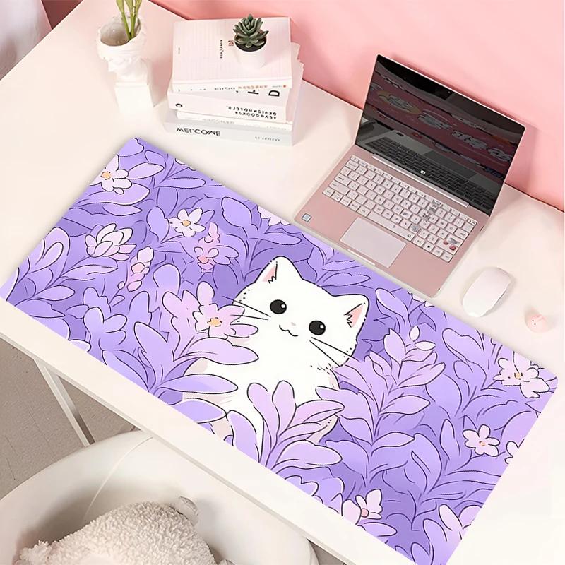 Wolken Schwarze Katze Mauspads PC Grüne Pflanzen Blume Gaming Tastatur Teppich Laptop Kawaii Anime Gamer Schrank Mauspads XL Niedliche Schreibtischmatte