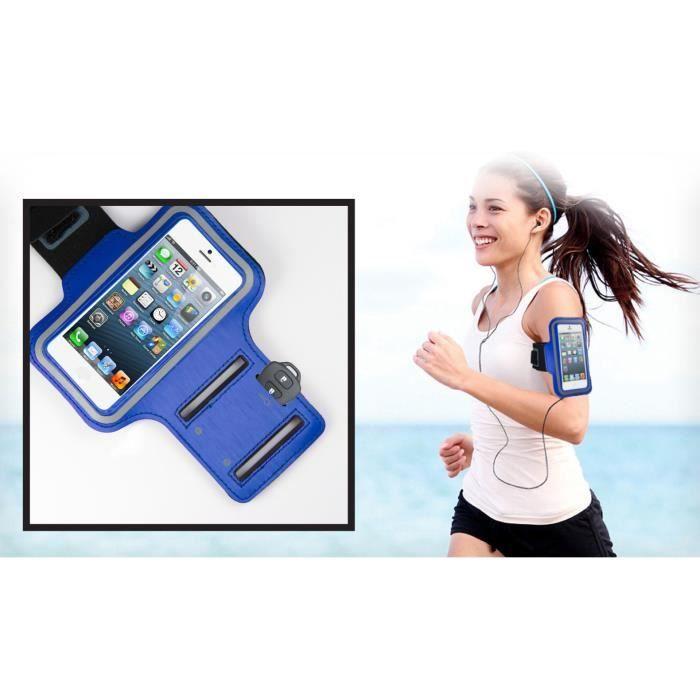 Blaue Sportarmbinde kompatibel mit iPhone 13-13 PRO-12-11-SE-XR-X-XS-8-7-6-5 - Verstellbarer Schutz Laufen Sport Fitnessstudio Phonillico®