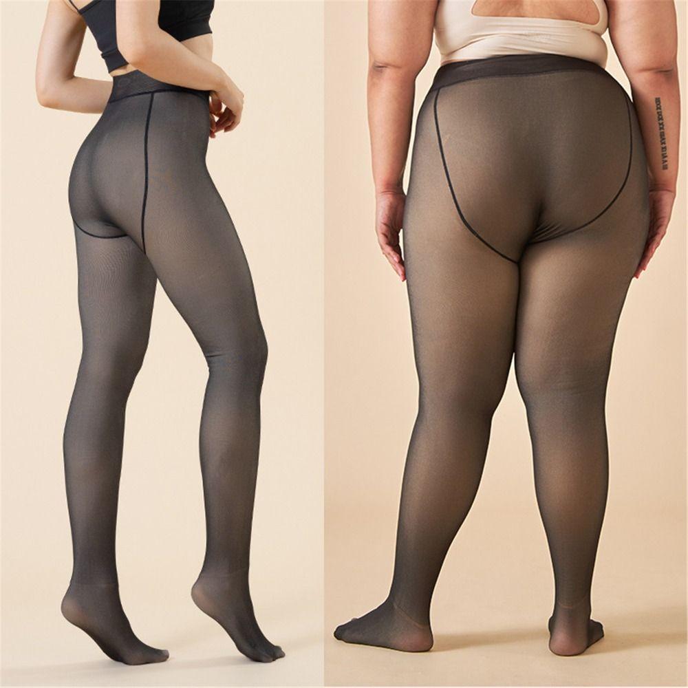 Thick Fake Translucent Leggings High Waist Warm Pantyhose Sexy Fleece Lined Tights for Women