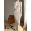 New Autumn/Winter Slimming Knit Dress for Women - Half-High Neck, Figure-Flattering, Long Length Bodycon Skirt