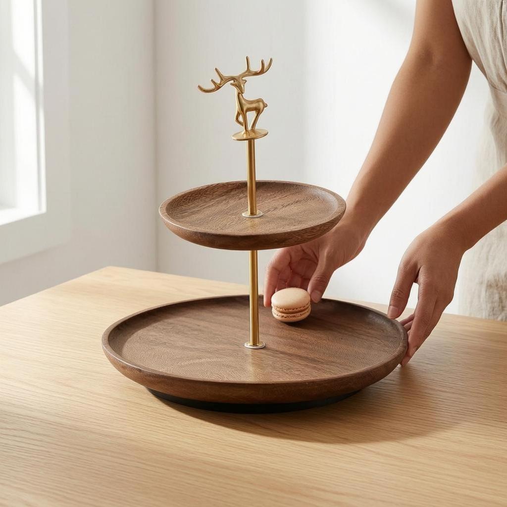 Decorative Deer Tray TwoTier Wooden DoubleLayer Tiered Display Stand