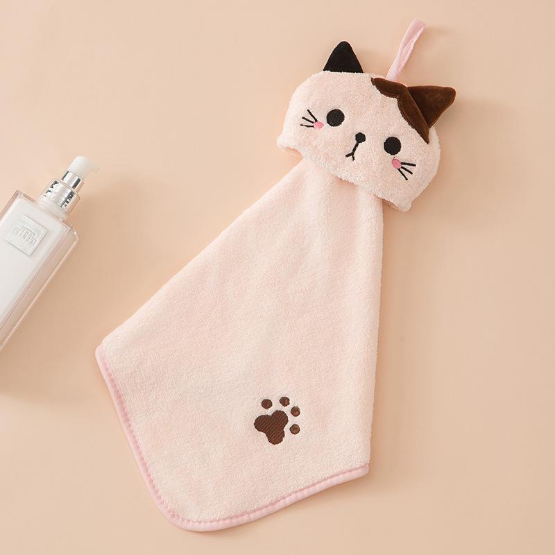 1PC Cute Cat Kitchen Cleaning Towel Hanging Hand Towels Absorbent Dishcloths Coral Velvet Soft Cleaning Cloth Rag