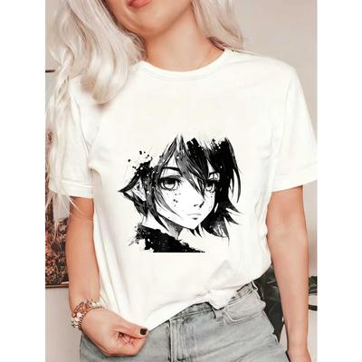 T-shirt Nera Oversize con Stampa di Ragazza Anime per Uso Casual