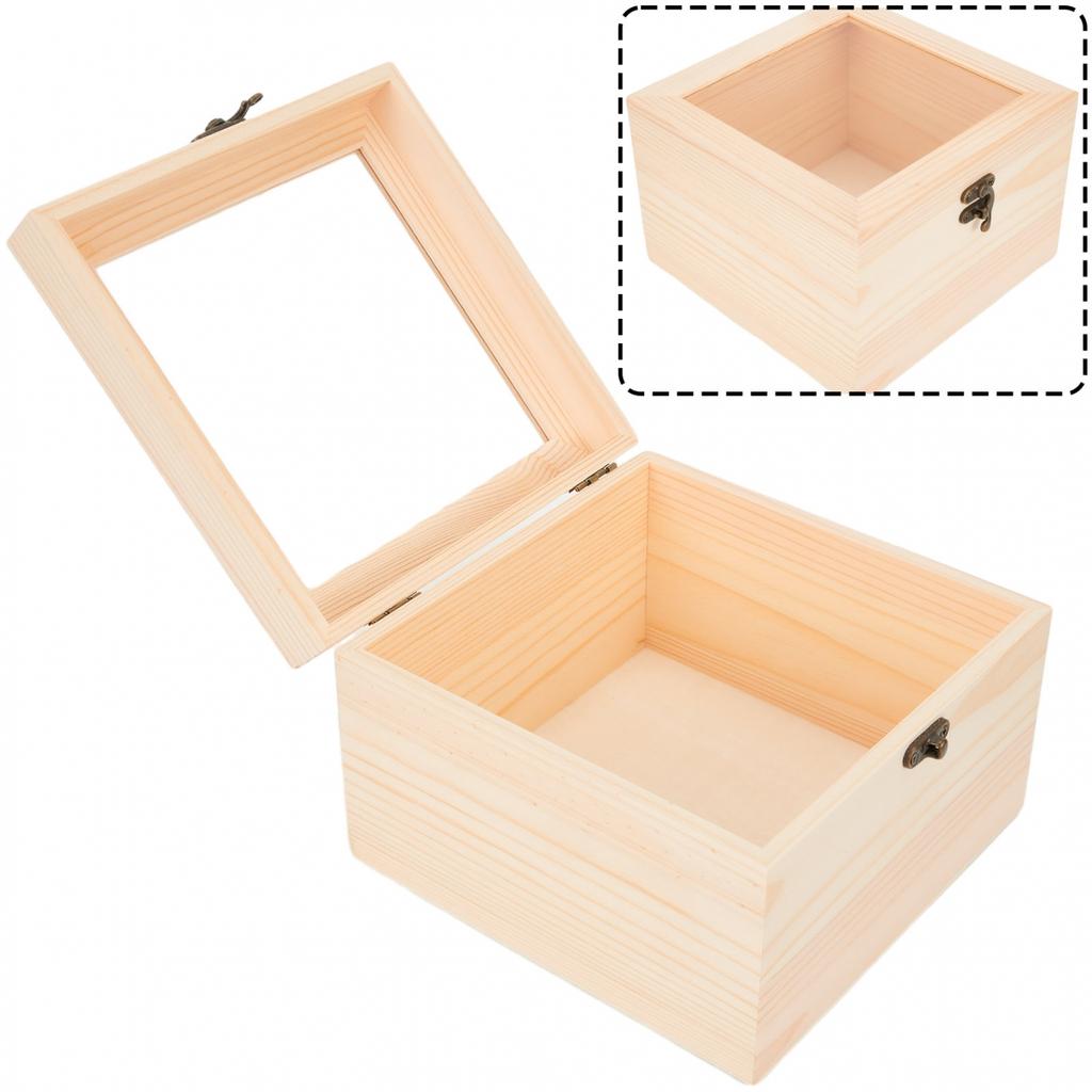 Storage Box Hinged Jewelry Box Pine Souvenir Square