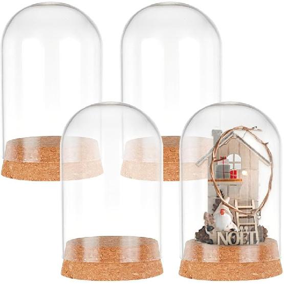 PH PandaHall 4pcs Cloche Glass Dome Clear Glass Display Dome with Cork Base Glass Decorative Jars Bottles for Display Collectibles Figurine Flower 2.56x4.3inch