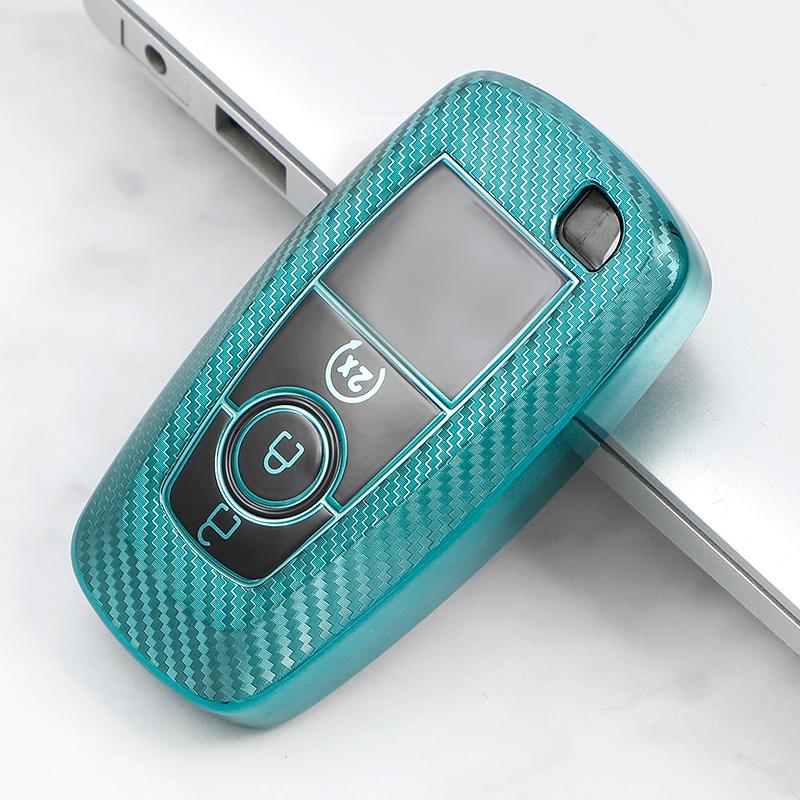 TPU Carbon Fiber Car Smart Key Case Cover Bag Keychain for Ford EcoSport Edge S-MAX Ranger Lincoln Mondeo 2017 2018