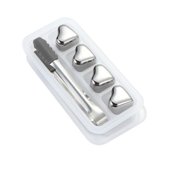 Heart-Shaped Whiskey Stones Reusable 304 Stainless Steel Non-Diluting Drink Chillers for Wine Cocktails with Tongs Dishwasher Safe Cooling Blocks