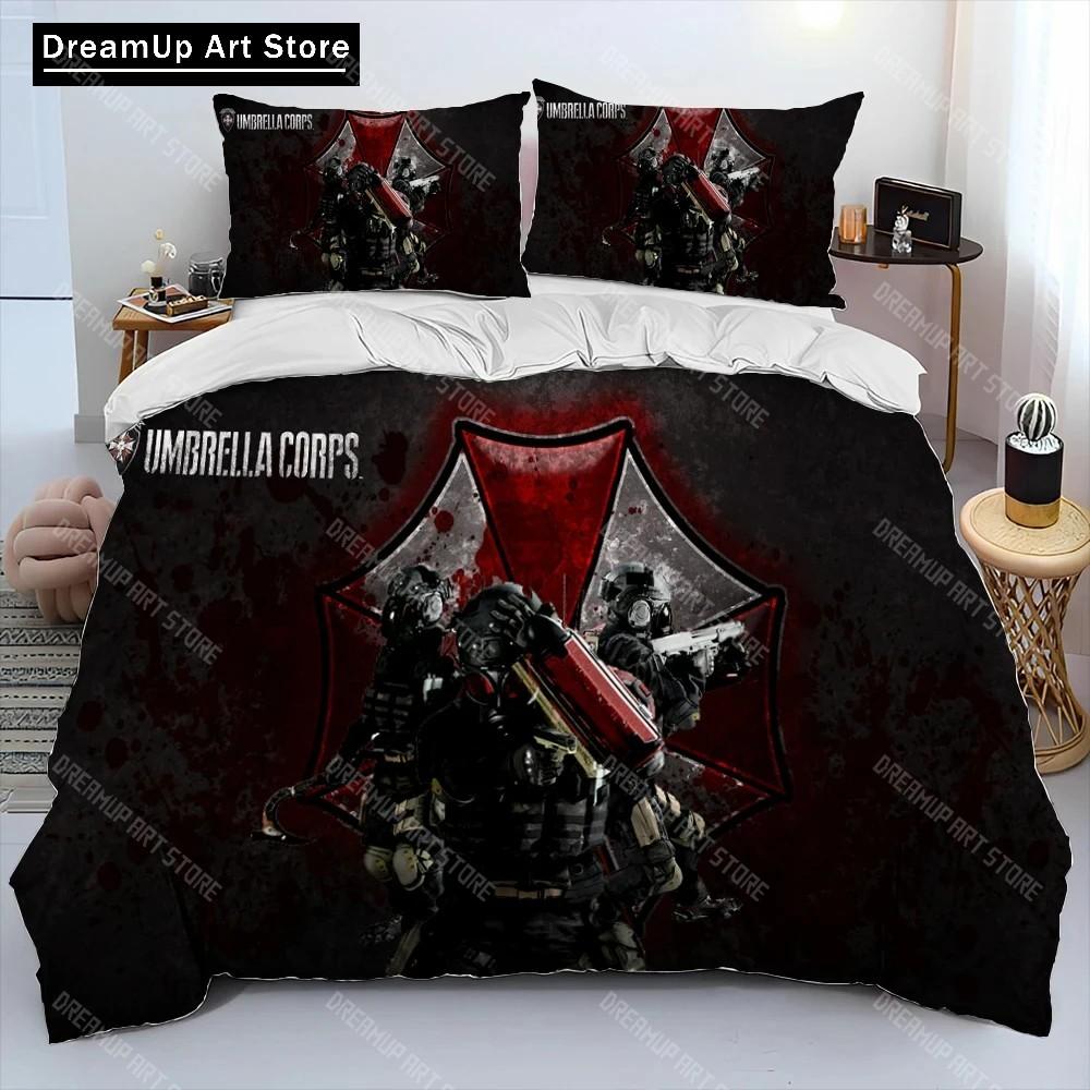 3D R-Resident Evil Spel Gamer Täcke Sängklädesset, Påslakan Sängset Quiltöverdrag Örngott, King Queen Size Sängklädesset Pojkar
