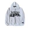 European and American Fashion Fleece Print Zippered Hooded Sweatshirt for Men and Women, Casual Multi-Functional Sports Top