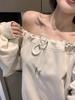 Koreanischer Stil Off-Shoulder Langarm Casual Sweatshirt für Damen - Frühling, Herbst, Winter Trend