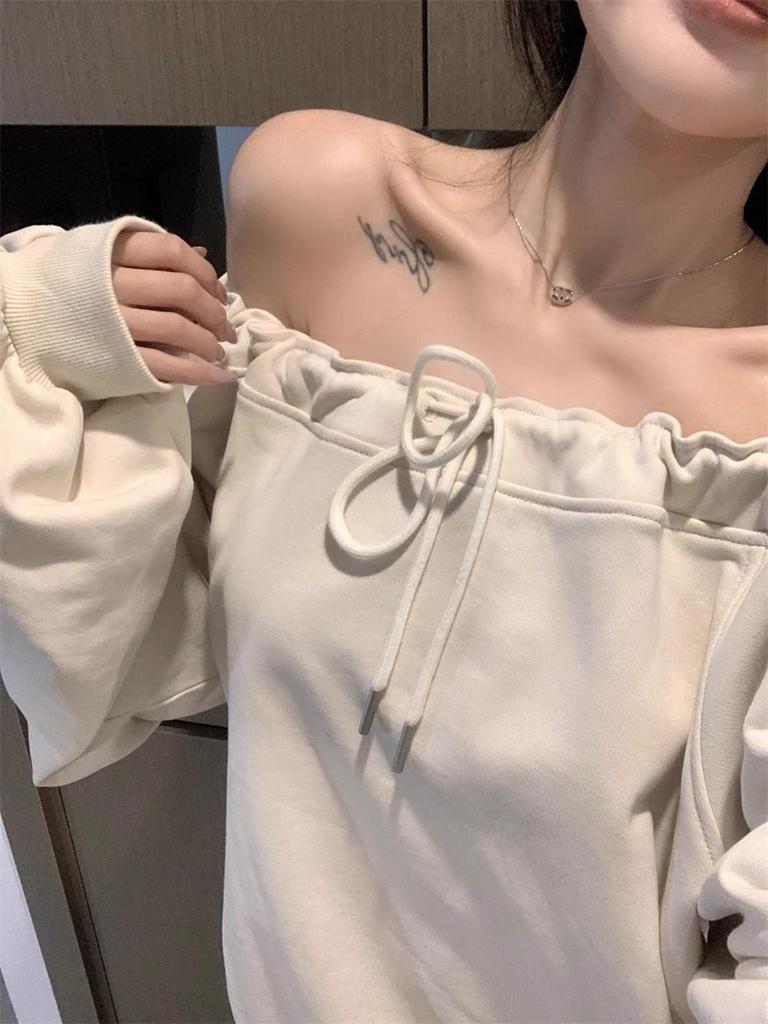 Koreanischer Stil Off-Shoulder Langarm Casual Sweatshirt für Damen - Frühling, Herbst, Winter Trend