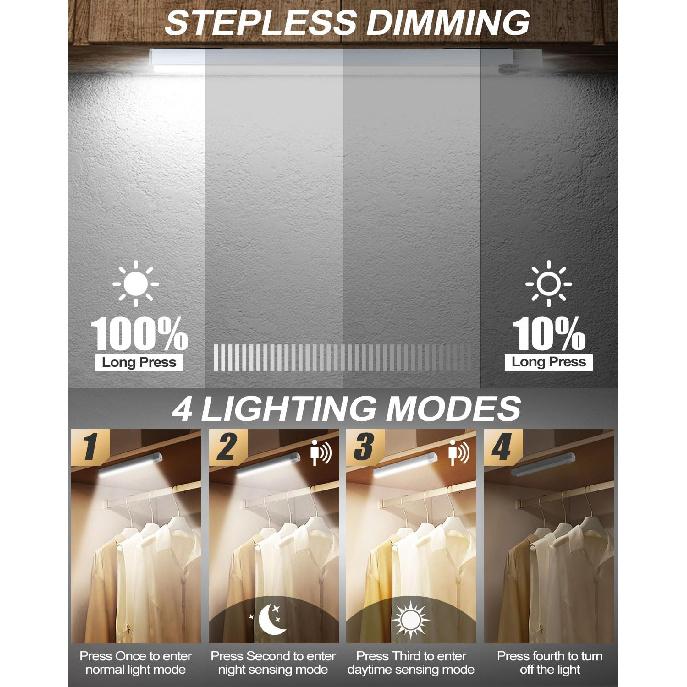 4pcs LED Motion Sensor Light Bar Magnetic Under Cabinet Sensor Light,Cool White/Warm Light Indoor Night Light for Kitchen,Stair