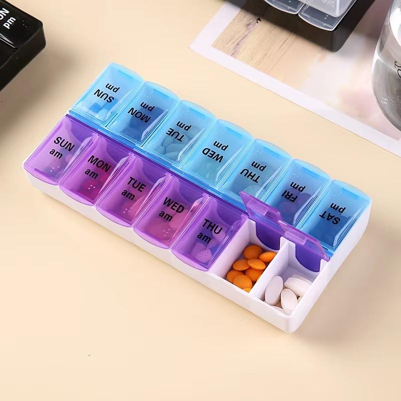 Double row packaging 14 day portable convenient medicine box 7 days a week large capacity drug storage box