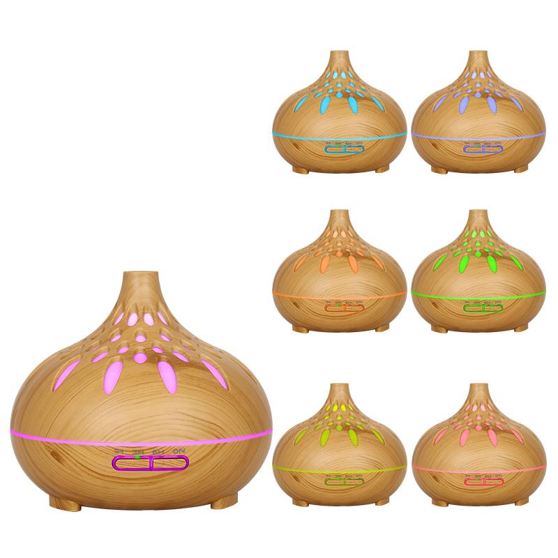

500ml Mute Humidifier Colorful Light Wood Grain Hollow Aroma Diffuser with Remote Control (No CE Certificate) Brown/EU Plug