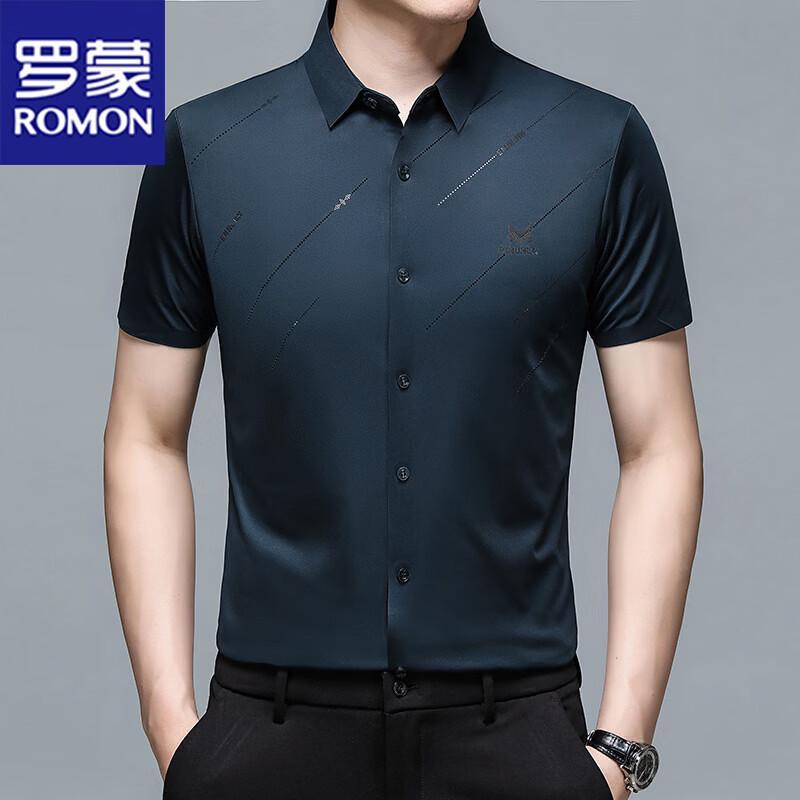 ROMON Men s Summer Printed Business Short Sleeve Shirt XXXL