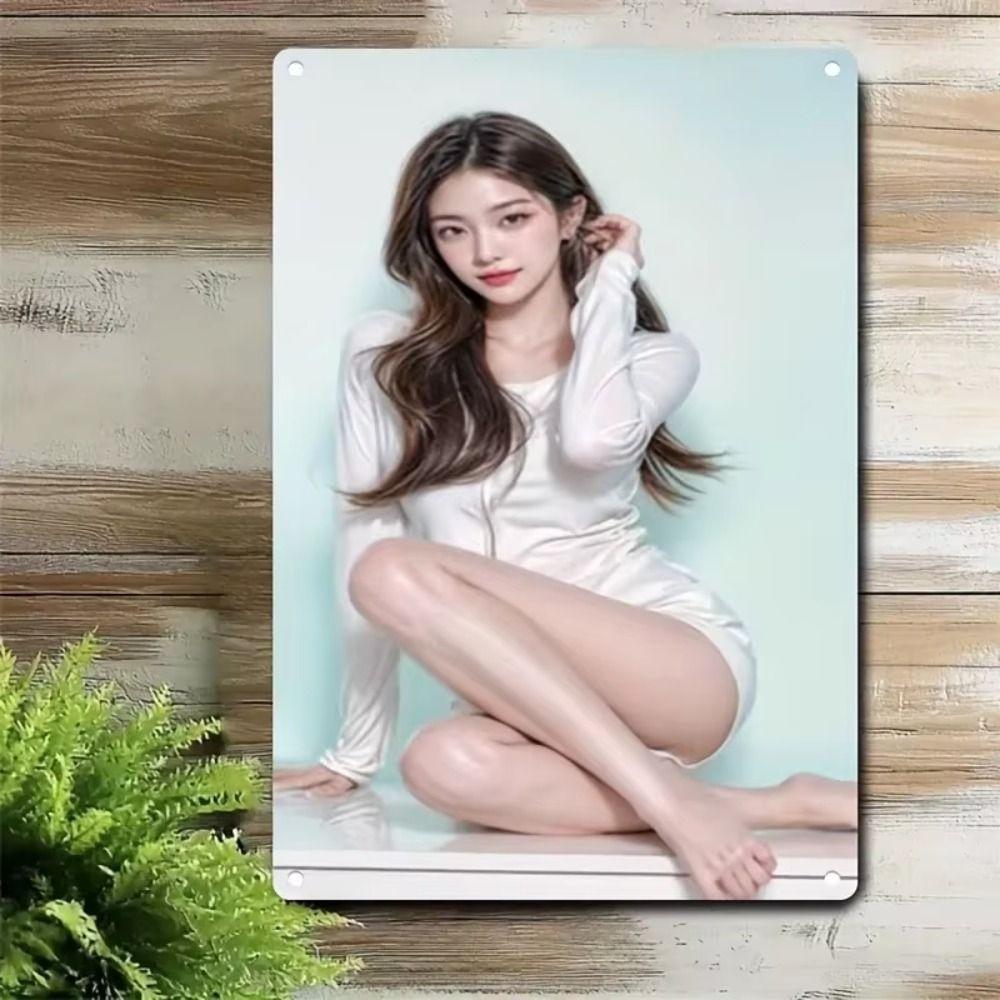 Fantasy Metal Wall Art Decor, Girl with Goldfish, 20x30cm Bedroom Sign