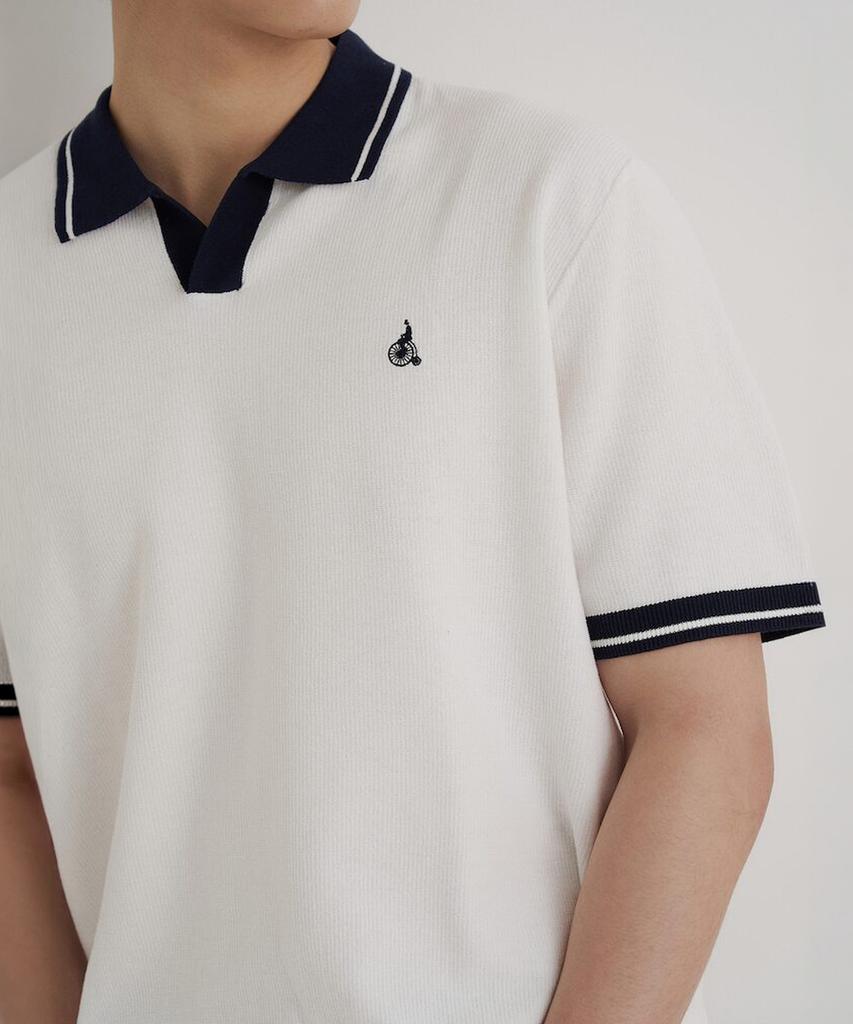 Binpolmen Tipping Open Collar Neck Knit White