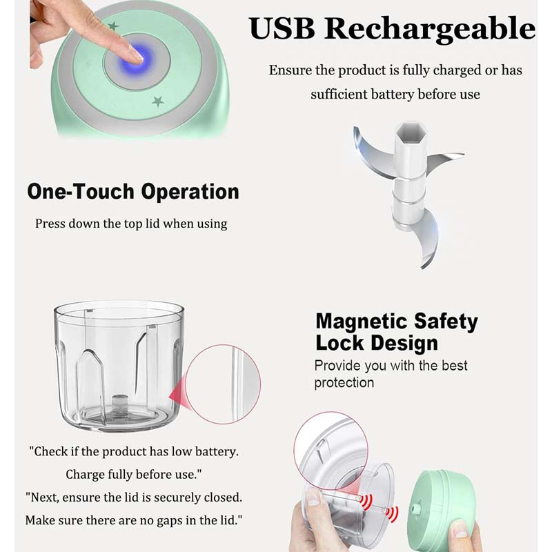 Electric Food Chopper Garlic Crusher Meat Grinder Mini Garlic Press Vegetable Chopper Masher Machine USB Kitchen Gadgets 100ml