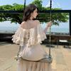 French Retro Ethnic Ruffle Leaf Edge Shoulder Dress Women's Summer Seaside Vacation Feeling Big Skirt Long Dress