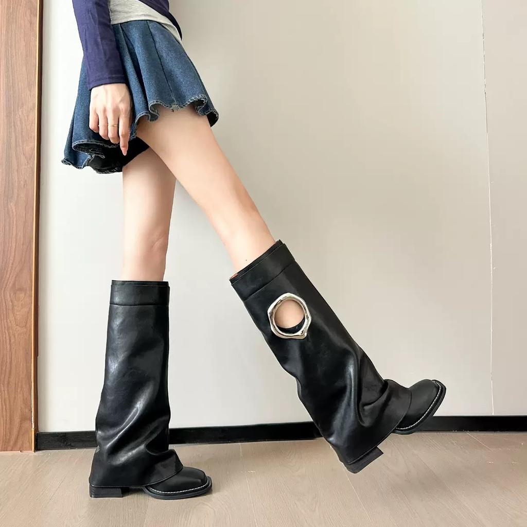 Designer Women's Boots Retro Knee-high Boots Fashion Straight Leg Pants Boots Women's Thick Heeled Platform Booties Botas Mujer