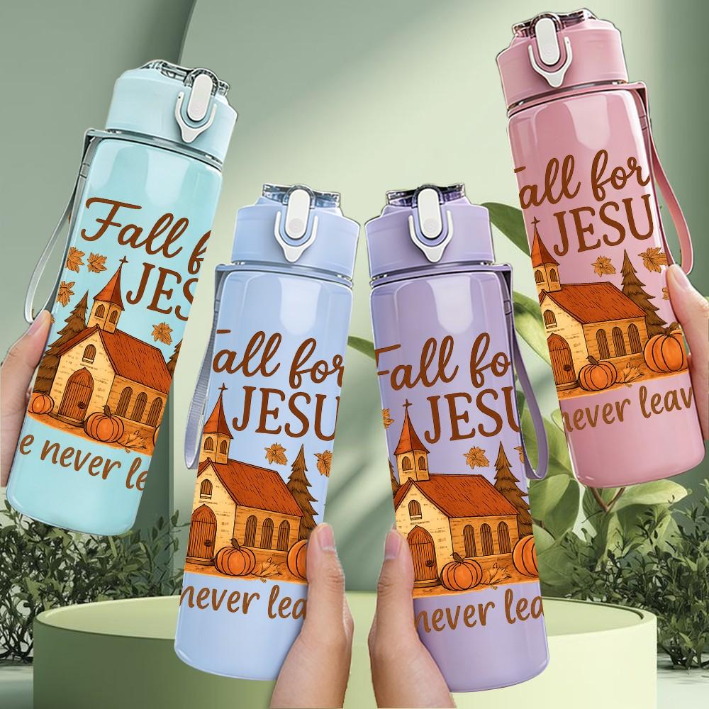1PC Fall for Jesus Church Scene 750ml Color Plastic Sports Water Bottle Leakproof Flip Straw Lid Suitable for Sports Office Home Use