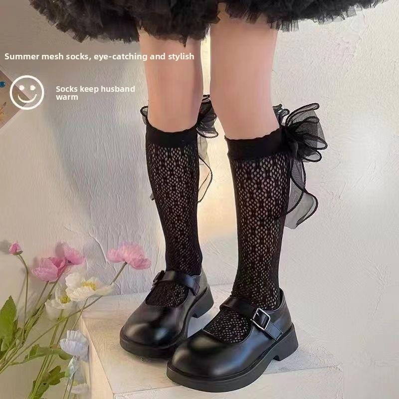 Thin Lolita Bow Girls' Stockings in Summer Lace Bud Stockings Japanese Princess Straight Calf Socks
