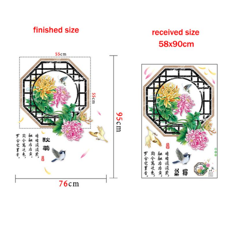 Ancient Chinese Hanfu Beauty Poem Window Wall Stickers Peach Plum Blossom Pear Flowers Home Decor Murals