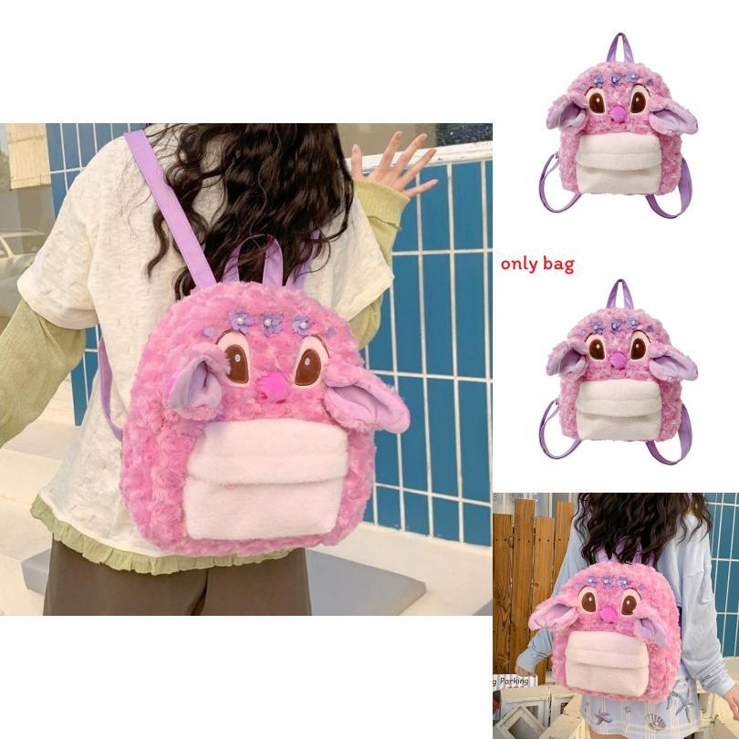Cute Cartoon Pink Angel Plush Backpack For Girls Daily Use