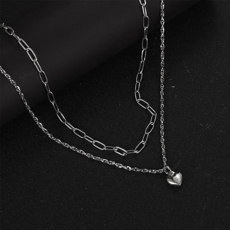 Nytt titanstål persikahjärthalsband dam hip-hop söt nisch dubbel-lager stack bär nyckelbenskedja