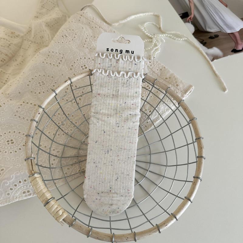 Female Spring and Autumn Sweet Light Pink Tie Bowtie Boneless In The Tube Pile Pile Socks