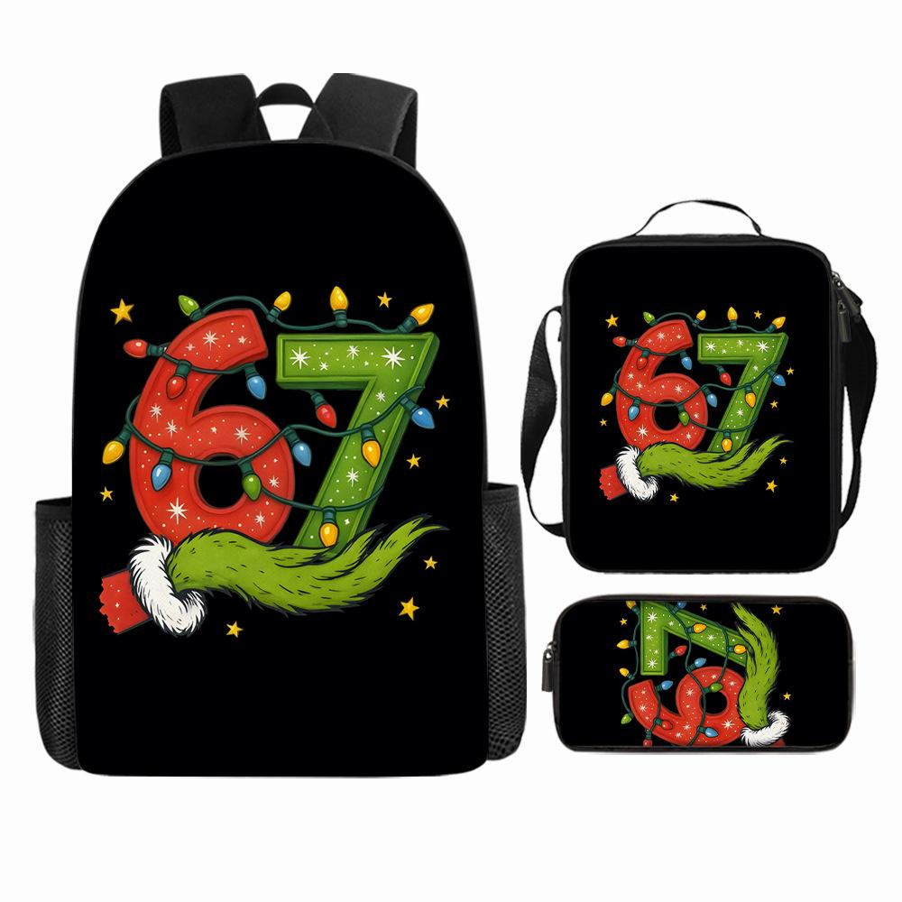 Large Capacity Schoolbag with Shoulder Strap; Student Three-piece Pencil Case Set