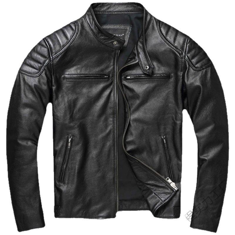 New Leather Jacket Top Layer 100% Cowhide Leather Clothes Men's Stand Collar Motorcycle Clothes  Autumn Winter Plus Size