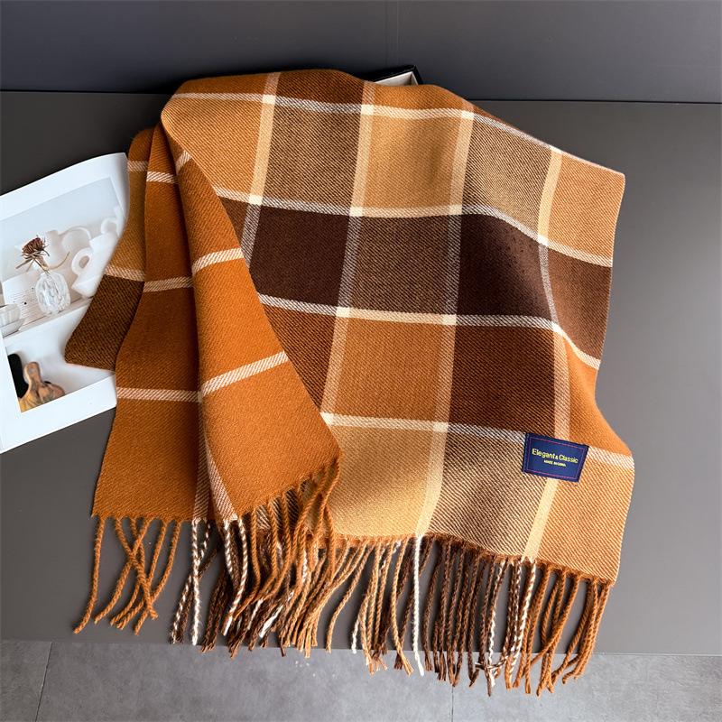 Fashion Winter Scarf Women Classics Plaid Designer Luxury Outdoor Cashmere Shawl Blanket Wrap Pashmina Tassel Warm Lady