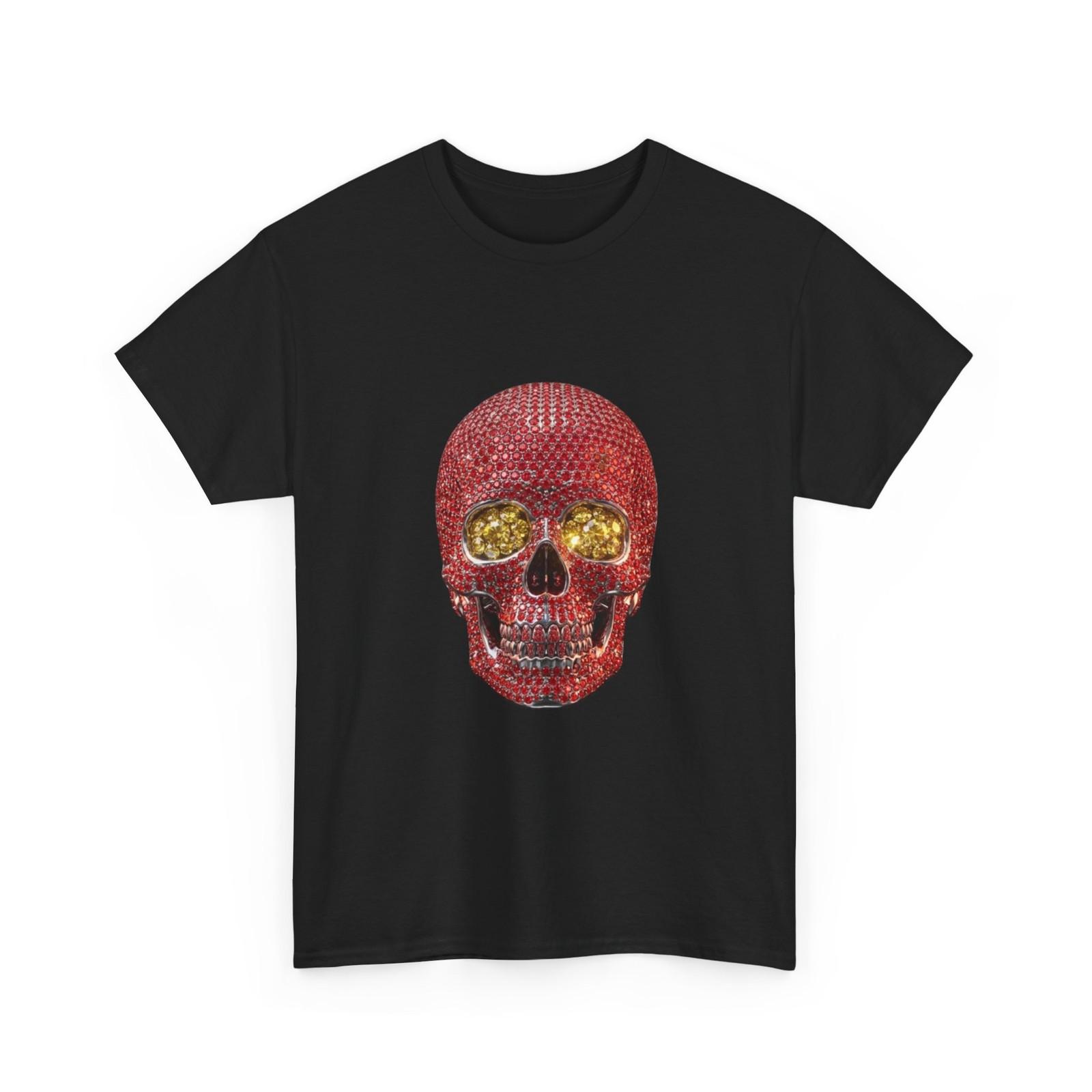 Luxury Red Gem Skull T-Shirt Rhinestone Skull Design Tee S разноцветный