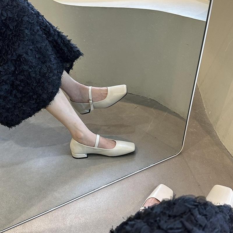 Brand Women Heels Shoes Fashion Square Toe Women Mary Jane Shoes Soft Sole Ballet Shoes Luxury Shallow Buckle Women Sandals 2025