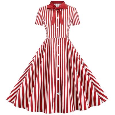 Retro Hepburn Style Short-Sleeved Slim Waist Swing Dress 6152