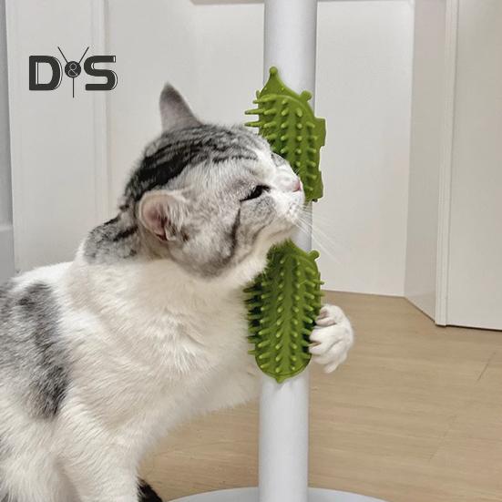 1/2Pcs Multifunctional Cat Self-Care Brush with Adjustable Strap Table Leg Mount Kitten Self Grooming Brush Soft Bristles Pet Scratcher Massage Comb