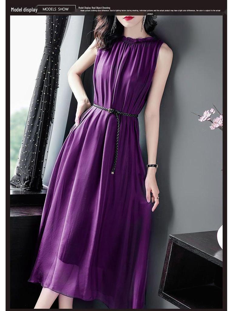 Elegant Waist-Cinching Sleeveless Chiffon Dress - Summer 2026 Collection