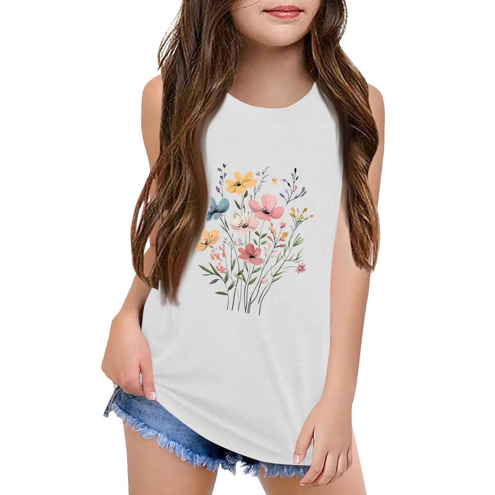 

Girls Kids Summer Crewneck Sleeveless Shirts Tank Tops 130 бежевый