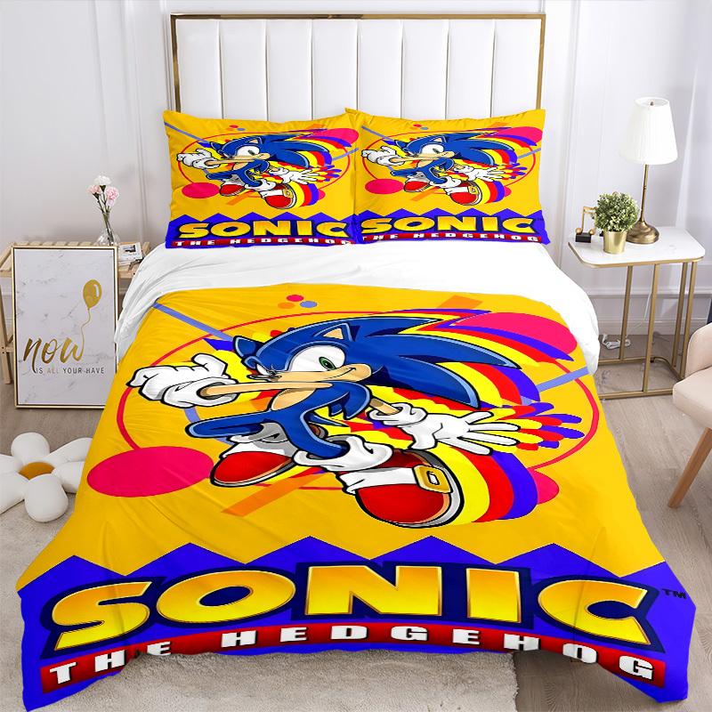 3pcs bedding set Sonic Adventure Includes 1 Comforter + 2 Pillowcases, Without Pillow Inserts, Soft Comfortable, Lightweight Breathable, Pri